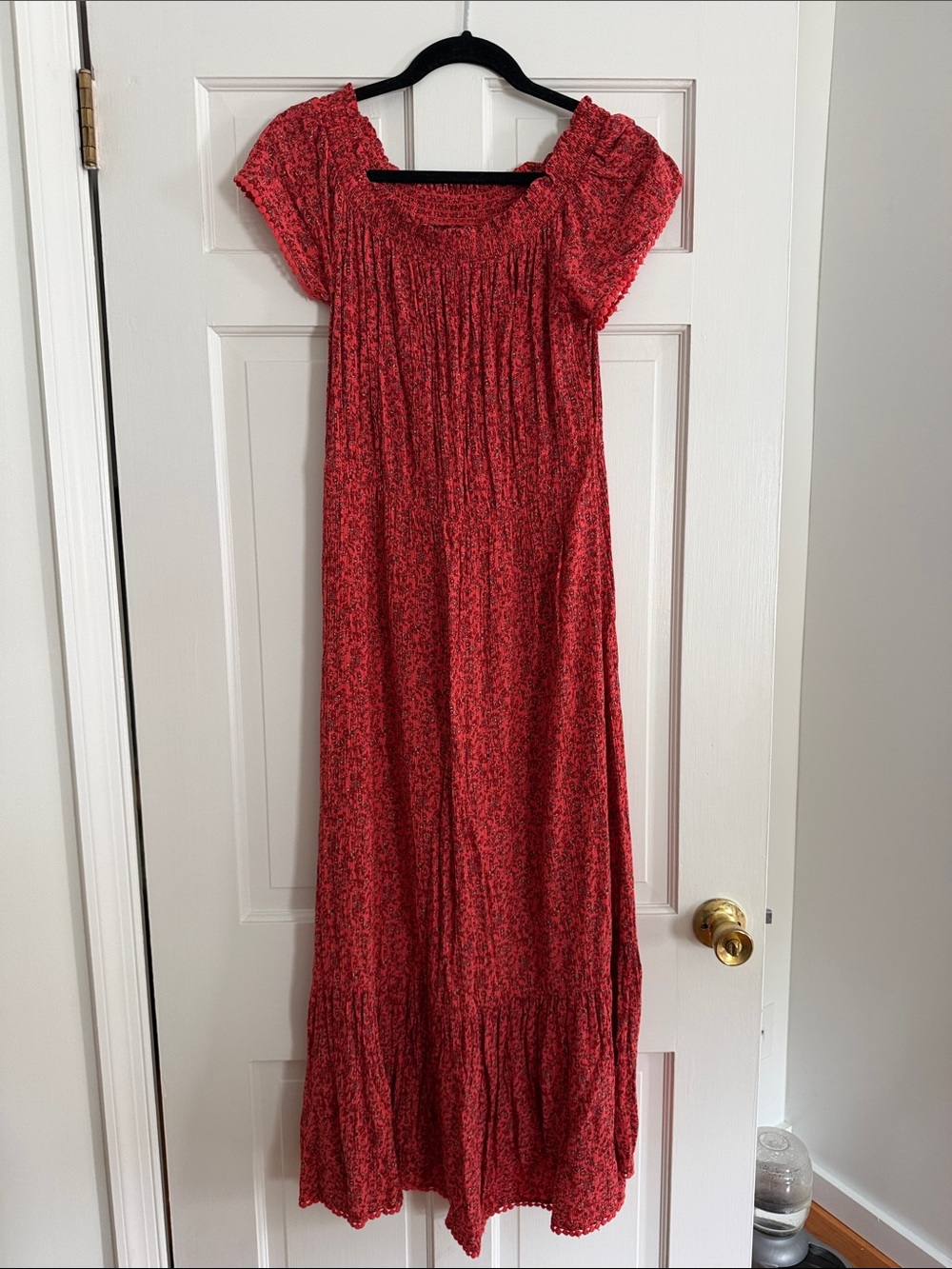 Old Navy Red Floral Maxi with Smocked Square Neck